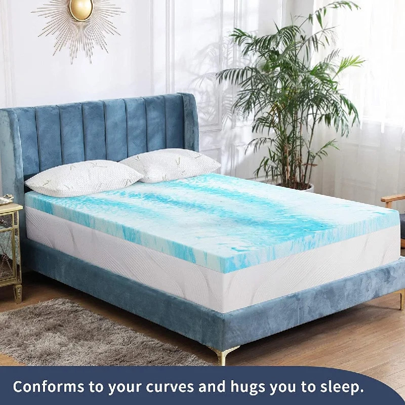 Mattress Topper Queen, 3-Inch Cool Swirl Gel Memory Foam Mattress Topper for Queen Size Bed - Blue