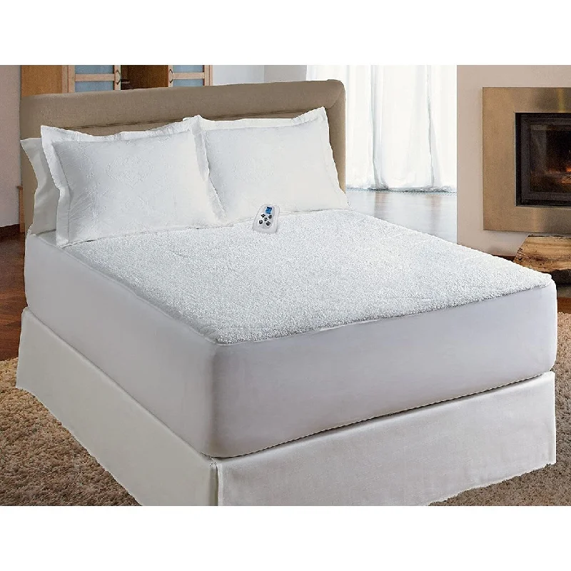 Serta Sherpa Electric Heated Warming Mattress Pad - White