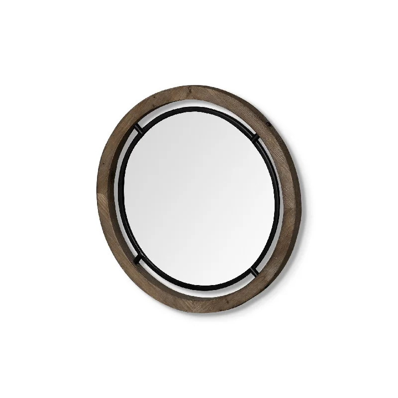 19" Wood And Metal Frame Wall Mirror - Brown