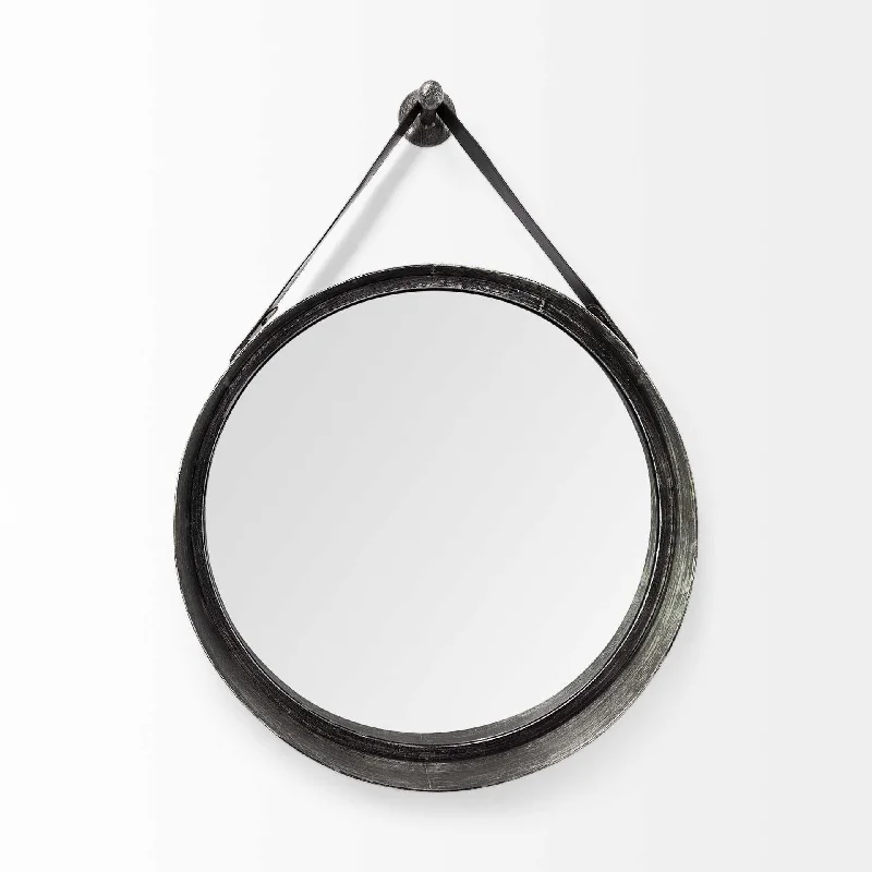 30" Round Metal Framed Accent Mirror - Black