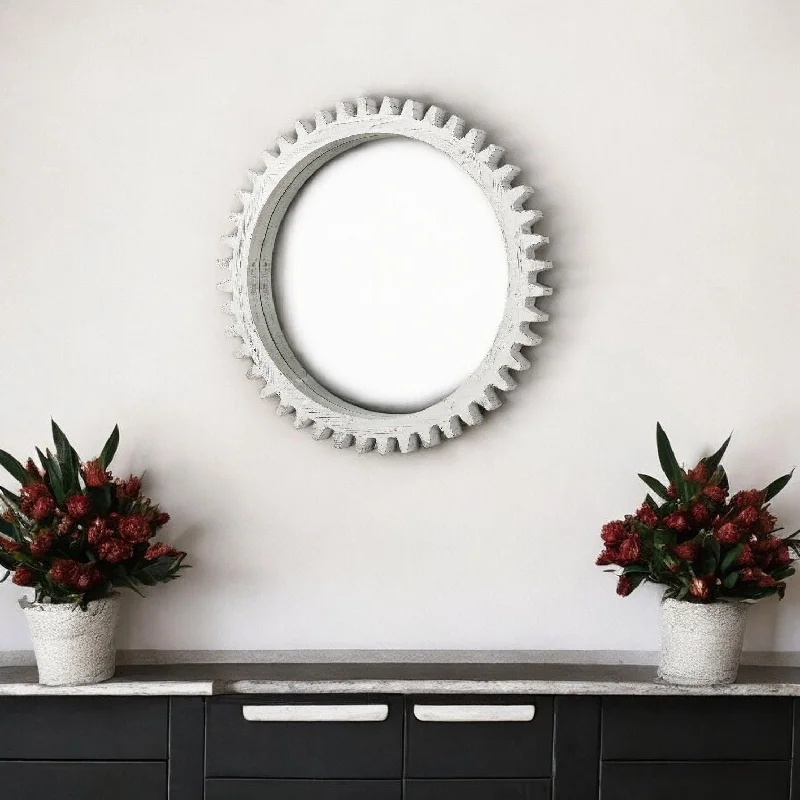 35" Abstract Framed Accent Mirror - White