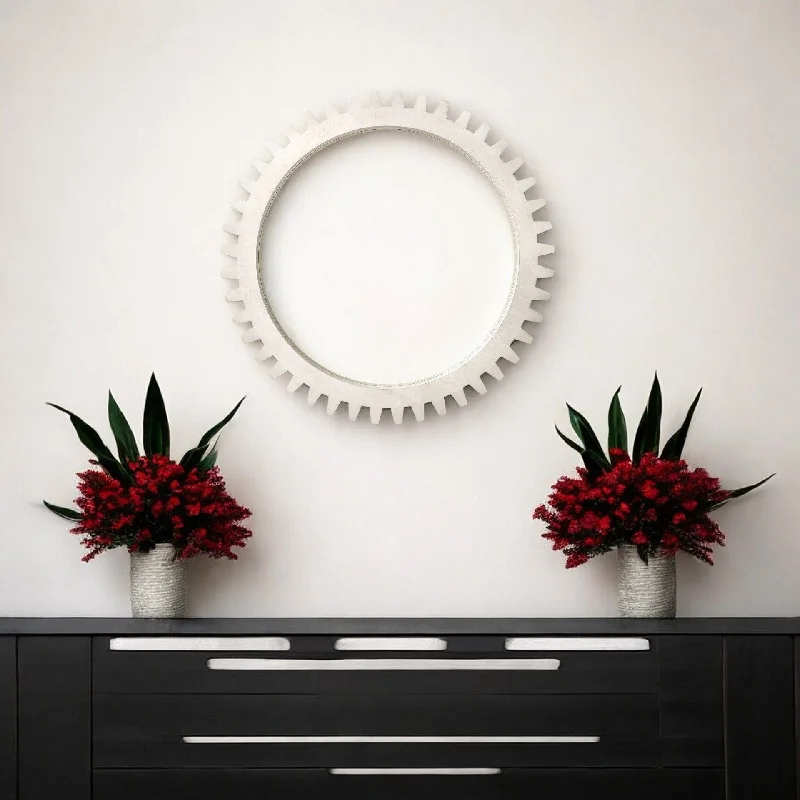 36" Abstract Framed Accent Mirror - White