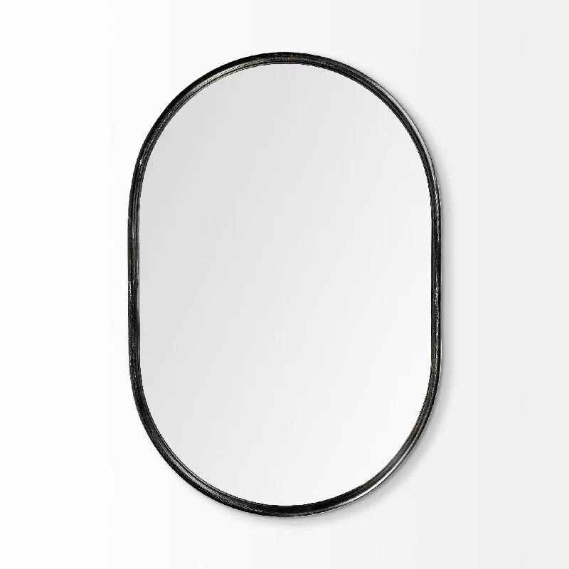 36" Oval Metal Framed Accent Mirror - Black