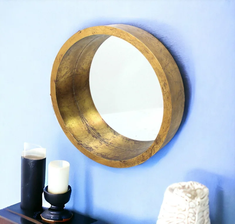 36" Round Wood Framed Accent Mirror - Gold