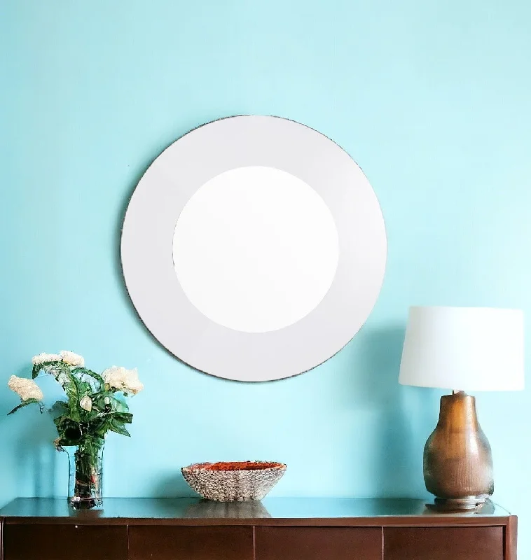 40" Round Framed Accent Mirror - White