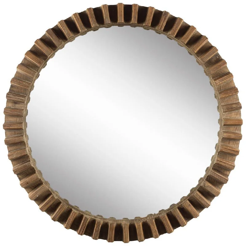 44" Round Wood Frame Wall Mirror - Brown