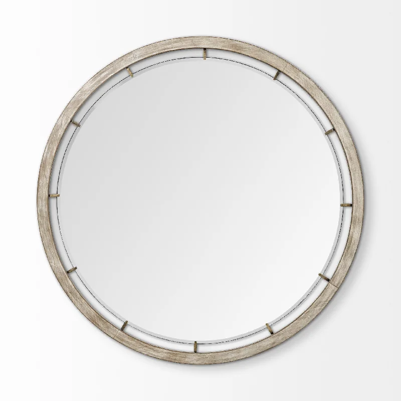 54" Round Wood Frame Wall Mirror - Brown