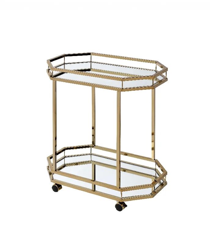 Metal Serving Cart With 2 Mirror Shelves - Champagne