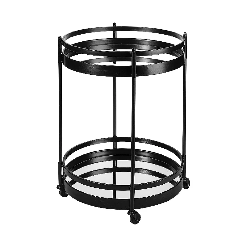 Metal With Two Mirror Glass Botton Shelves Bar Cart - Black