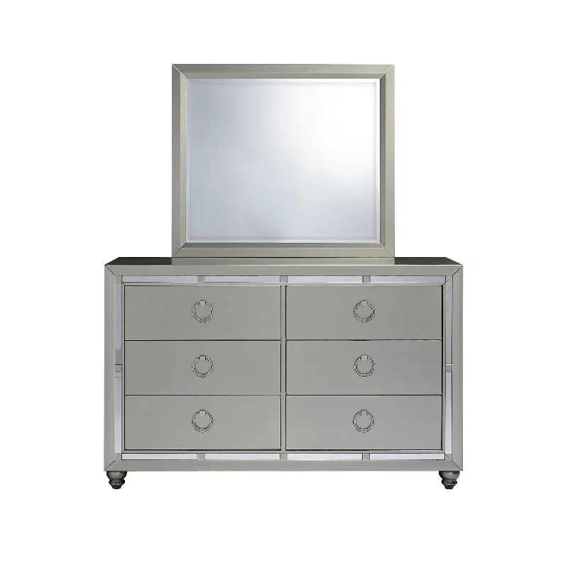 Modern Mirror With Sleek Wood Trim - Silver