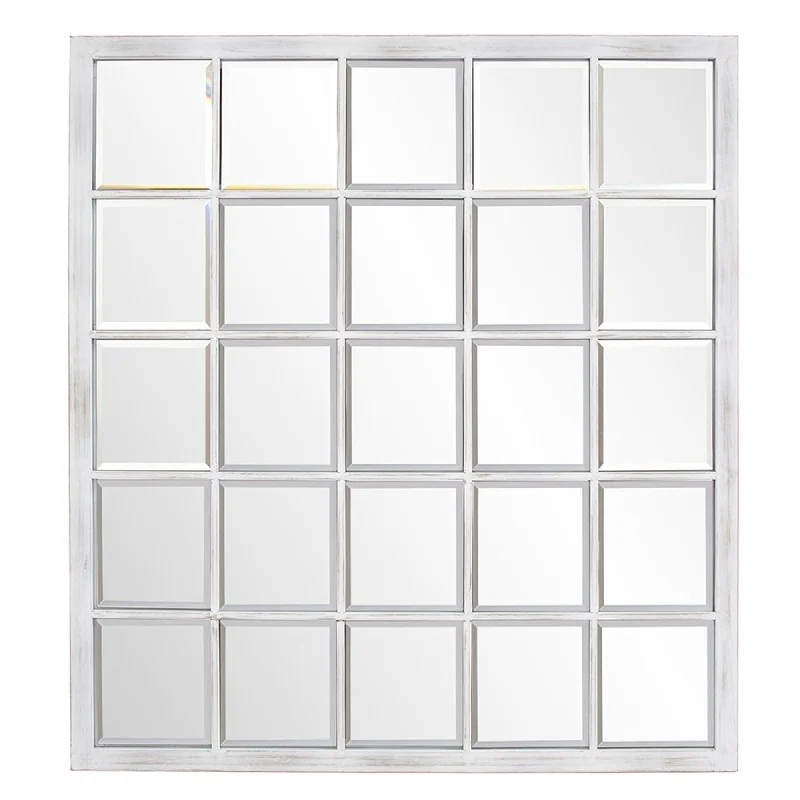 Rectangular Window Pane Tile Mirror - Whitewash