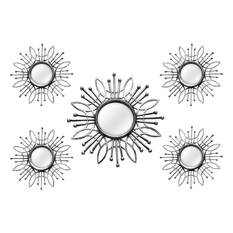 Round Framed Accent Mirrors Set Of Five - Silver