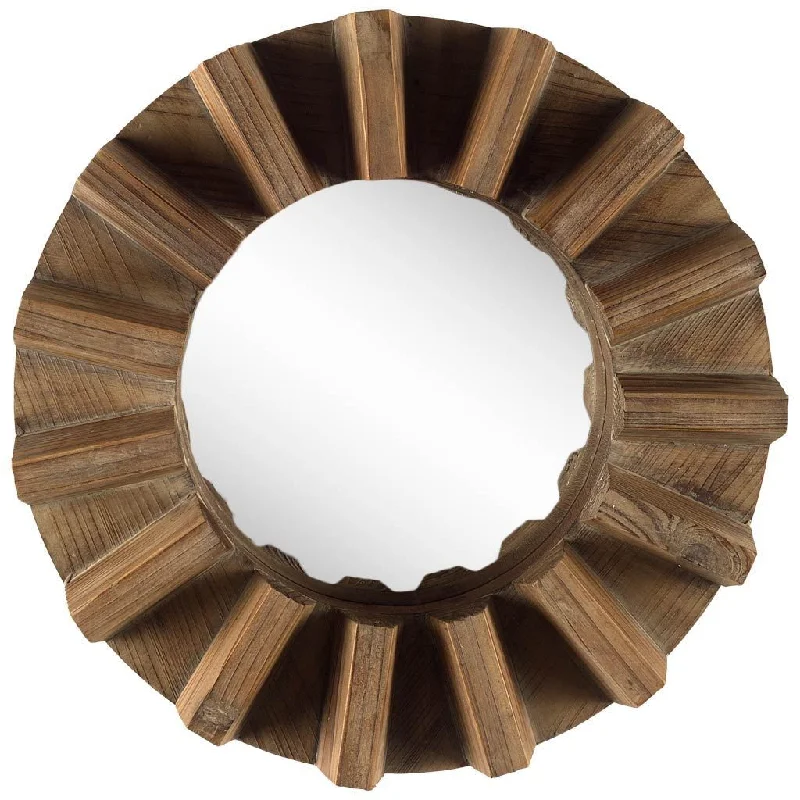 Sprocket 17" Round Frame Wall Mirror - Walnut