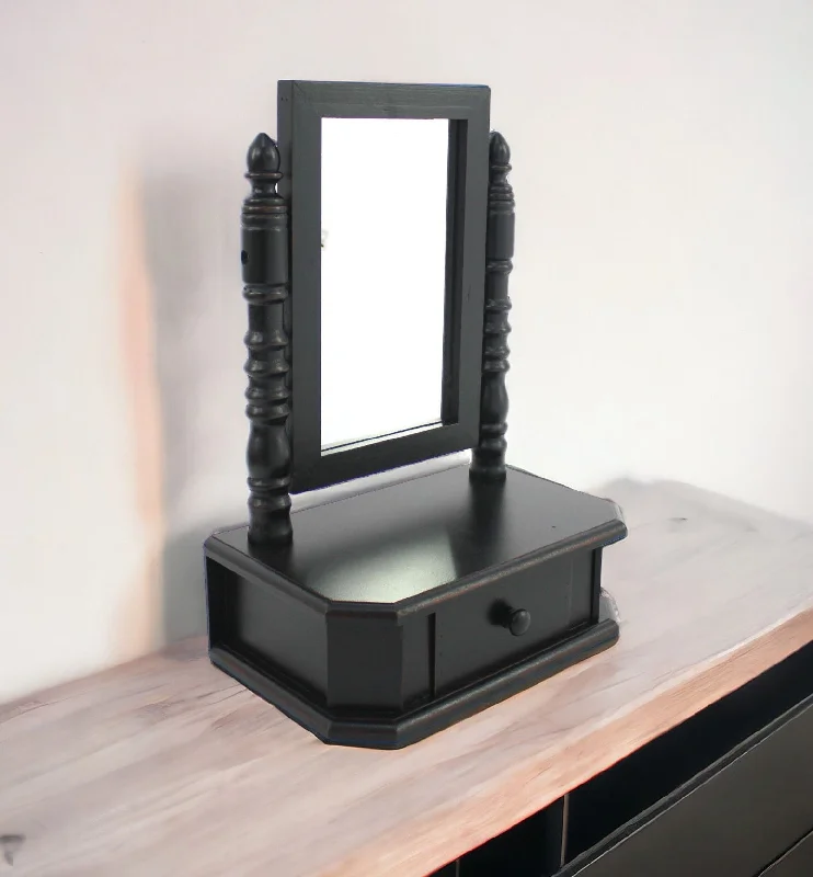 Wood Framed Makeup Shaving Tabletop Mirror - Black